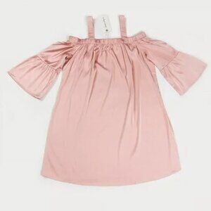 Cold Shoulder Mini Dress Medium Pink Satin Angel Long Sleeves